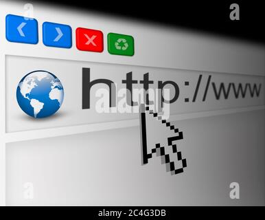 Concept Browser-Fenster mit einem großen Mauszeiger Stockfoto