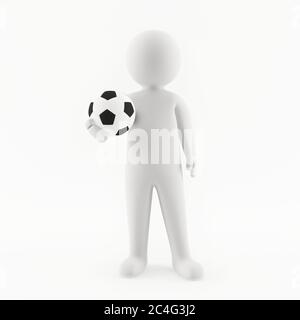 3D-Mann hält einen Fußball in der Hand Stockfoto