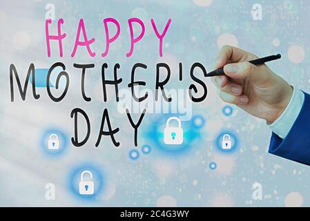 Textschild mit Happy Mothers Day. Business Foto Text gefeiert zu Ehren der Mutterschaft s ist Einfluss in der Gesellschaft Stockfoto