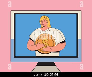 Junge Frau mit Finanz-Business-Icons Vektor-Illustration Design Stock Vektor