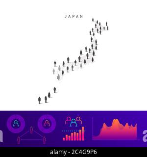 Symbolkarte für japanische Menschen. Detailreiche Silhouette. Gemischte Menschenmenge von Männern und Frauen. Infografiken zur Bevölkerung. Isolierte Abbildung. Stockfoto