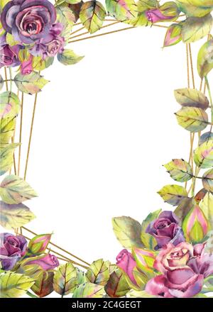 Vertikaler Rahmen mit Blumen von Rosen der Dunkelheit. Kompositionen für Grußkarten oder Einladungen. Vektorgrafik Stock Vektor