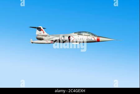 Kalifornien, USA - 30. November 2007: Lockheed Starfighter XF-104, ein amerikanisches Einmotorflugzeug, das Überschallabfangjäger ist und weit verbreitet wurde Stockfoto