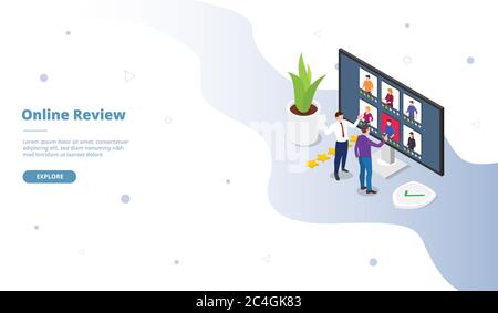 Online-Bewertung Kampagne für Web-Website Vorlage Seite Landung Home Homepage mit isometrischen flachen Stil Vektor-Design Stockfoto