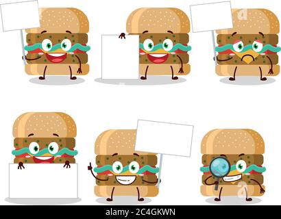 Hamburger Cartoon in Charakter bringen Informationboard Stock Vektor