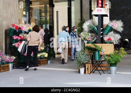 Blick auf das von Herzog & de Meuron entworfene Uniqlo Tokyo, ein neues Geschäft in Marronnier Gate Ginza. Stockfoto