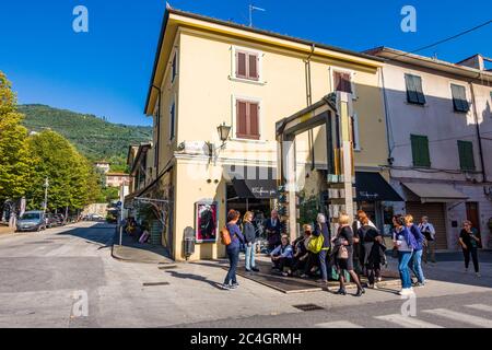 Blick auf den Pietrasanta Platz und die Kathedrale, in der Versilia, Toskana, Italien Stockfoto