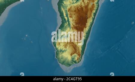 Toliary, autonome Provinz Madagaskar. Farbiges Relief mit Seen und Flüssen. Form, die gegenüber dem Landesgebiet umrissen ist. 3D-Rendering Stockfoto