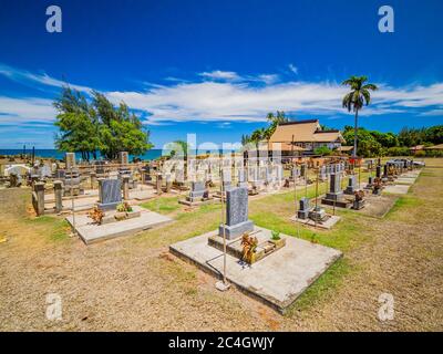 Buddhistischer Friedhof der Mantokuji Soto Zen Mission in Paia, Maui Hawaii Stockfoto