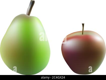 Reifen Apfel und Birne auf transparentem Hintergrund, realistisch Vector, 3D-Darstellung Stock Vektor