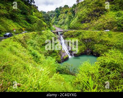 Maui, Hawaii Hana Highway Wailua Iki Falls Road nach Hana verbindet Kahului mit Hana Stockfoto