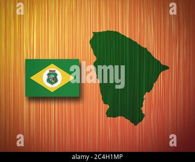 Karte und Flagge von Ceara, Brasilien, auf Holzhintergrund, 3D-Illustration Stockfoto