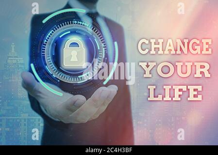 Textschild mit der Anzeige Change Your Life. Business Foto Text inspirierende Ratschläge, um sich für die Zukunft zu verbessern Stockfoto