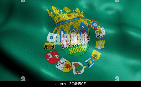 3D-Illustration einer wogenden Provinzflagge von Sevilla (Spanien Land) Stockfoto