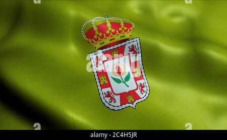 3D-Illustration einer wogenden Provinzflagge von Granada (Spanien Land) Stockfoto