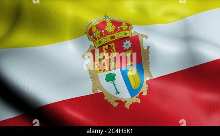 3D-Illustration einer wogenden Provinzflagge von Cuenca (Spanien) Stockfoto