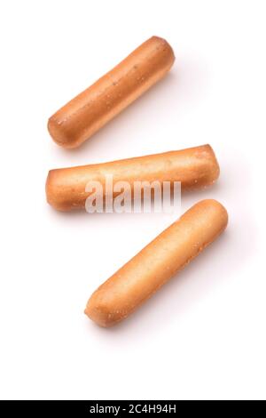Frische Brotstäbchen isoliert auf weiß Stockfoto
