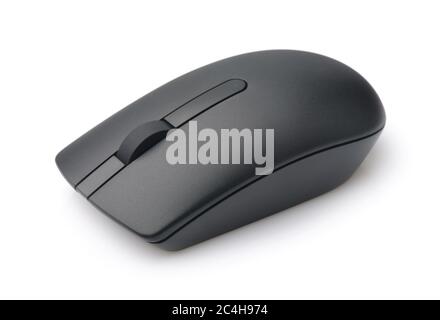 Schwarze drahtlose Computermaus isoliert auf Weiß Stockfoto
