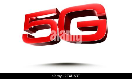 3D-Illustration 5G rot isoliert auf weißem Hintergrund.(mit Beschneidungspfad). Stockfoto