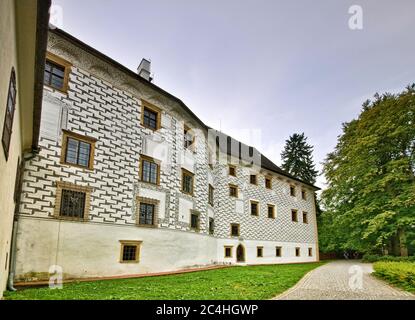 Renaissance Sgraffito auf Schloss Velké Losiny, Olomoucký kraj, Tschechische Republik Stockfoto