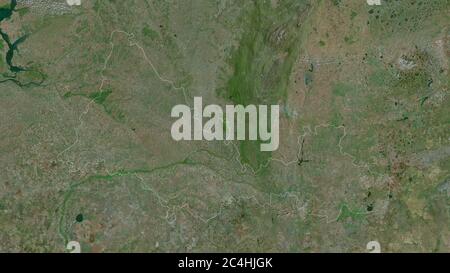 Orenburg, Region von Russland. Satellitenbilder. Form, die gegenüber dem Landesgebiet umrissen ist. 3D-Rendering Stockfoto
