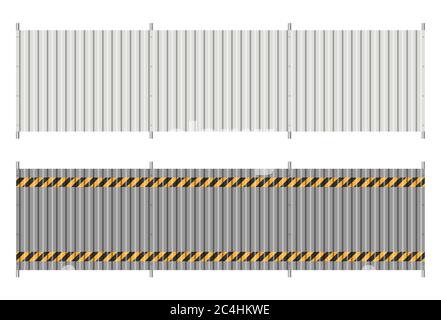 Wellblech Zaun auf weißem Hintergrund. Profilierte Platten, Blattstruktur Stock Vektor