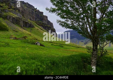 Nupsstadur, malerischer alter Bauernhof im Südosten Islands Stockfoto