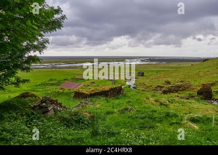 Nupsstadur, malerischer alter Bauernhof im Südosten Islands Stockfoto