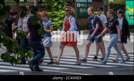 Ausländische Touristen zu Fuß in Shinjuku Street, Tokio, Japan Stockfoto