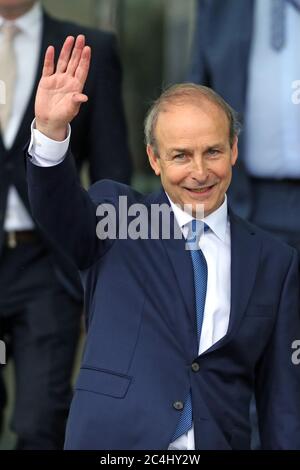 Fianna Fail-Chef Micheal Martin verlässt den Dail - im Convention Center in Dublin, wo er zum neuen irischen Premierminister gewählt und offiziell zum neuen Taoiseach gewählt wurde. Stockfoto