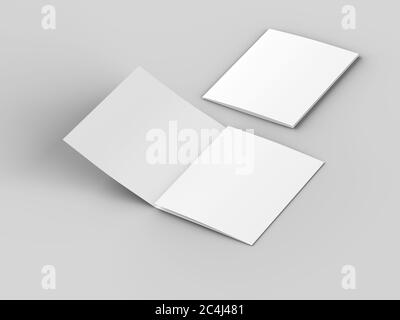 Dreifach gefaltete Broschüre im quadratischen Format öffnen Stockfoto