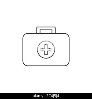 Symbol für die erste-Hilfe-Set-Linie. Arzttasche mit medizinischem Kreuz. Medizinische Versorgung zu Hause. Symbol für Arzneibox. Medizinische Geräte. Schwarzer Umriss auf Weiß Stock Vektor
