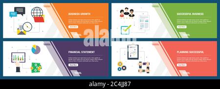 Web Banner Konzept in Vektor mit Unternehmenswachstum, erfolgreichen geschäftlichen, finanziellen Erklärung und Planung erfolgreich. Internet Website Banner Konzept Stock Vektor