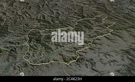 Zoom in Kunar (Provinz Afghanistan) skizziert. Schräge Perspektive. Satellitenbilder. 3D-Rendering Stockfoto