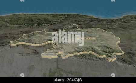 Zoom in auf Bordj Bou Arréridj (Provinz Algerien) extrudiert. Schräge Perspektive. Satellitenbilder. 3D-Rendering Stockfoto