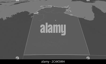 Zoomen Sie auf das Northern Territory (Territorium von Australien) skizziert. Schräge Perspektive. Karte mit bilevel Höhe mit Oberflächengewässern. 3D-Rendering Stockfoto