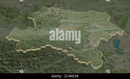 Zoom in auf Niederösterreich (Land Österreich) extrudiert. Schräge Perspektive. Satellitenbilder. 3D-Rendering Stockfoto