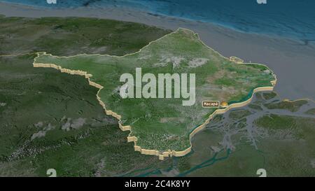 Zoom in Amapá (Bundesstaat Brasilien) extrudiert. Schräge Perspektive. Satellitenbilder. 3D-Rendering Stockfoto