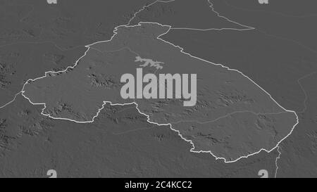 Zoom in Nord (Region Kamerun) skizziert. Schräge Perspektive. Karte mit bilevel Höhe mit Oberflächengewässern. 3D-Rendering Stockfoto