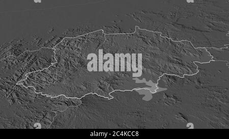 Zoomen Sie auf Nord-Ouest (Region Kamerun) skizziert. Schräge Perspektive. Karte mit bilevel Höhe mit Oberflächengewässern. 3D-Rendering Stockfoto