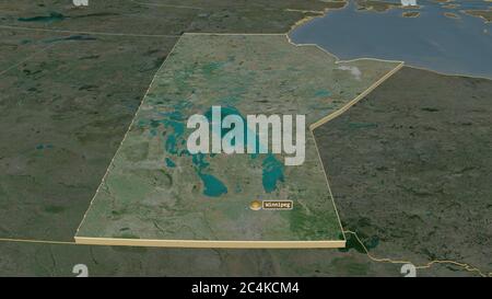 Zoomen Sie auf Manitoba (Provinz Kanada) extrudiert. Schräge Perspektive. Satellitenbilder. 3D-Rendering Stockfoto