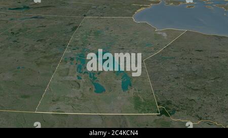 Zoomen Sie auf Manitoba (Provinz Kanada) skizziert. Schräge Perspektive. Satellitenbilder. 3D-Rendering Stockfoto