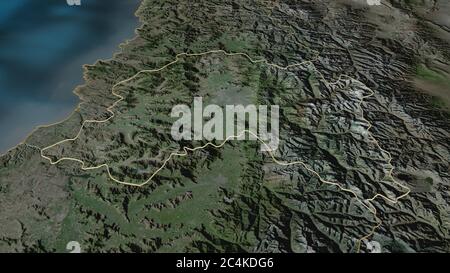 Zoomen Sie auf Región Metropolitana de Santiago (Region Chile) skizziert. Schräge Perspektive. Satellitenbilder. 3D-Rendering Stockfoto