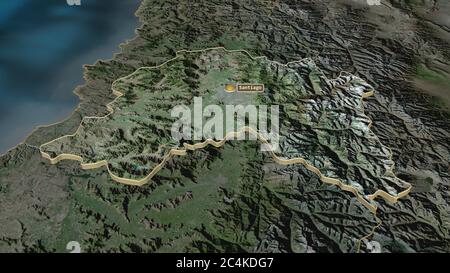 Zoomen Región Metropolitana de Santiago (Region Chile) extrudiert. Schräge Perspektive. Satellitenbilder. 3D-Rendering Stockfoto