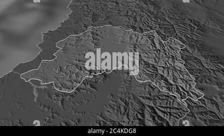 Zoomen Sie auf Región Metropolitana de Santiago (Region Chile) skizziert. Schräge Perspektive. Karte mit bilevel Höhe mit Oberflächengewässern. 3D-Rendering Stockfoto