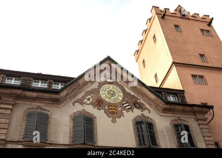 Rheinfelden, Deutschland, Schweiz, 1. Juli 2019 - Blick von Rheinfelden, einer schweizerischen und deutschen Stadt Stockfoto