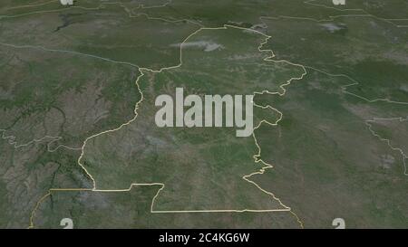 Zoom in auf Kasaï (Provinz der Demokratischen Republik Kongo) skizziert. Schräge Perspektive. Satellitenbilder. 3D-Rendering Stockfoto