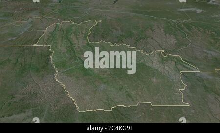 Zoom in Kwango (Provinz der Demokratischen Republik Kongo) skizziert. Schräge Perspektive. Satellitenbilder. 3D-Rendering Stockfoto