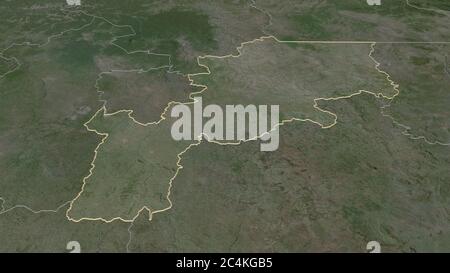 Zoom in auf Lomami (Provinz der Demokratischen Republik Kongo) skizziert. Schräge Perspektive. Satellitenbilder. 3D-Rendering Stockfoto