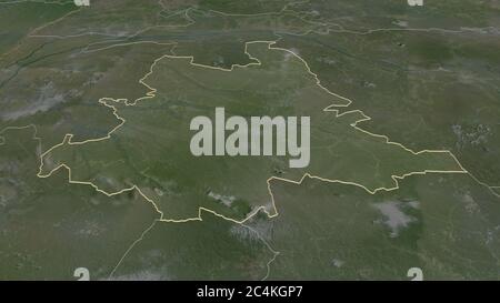 Zoom in auf Tshuapa (Provinz der Demokratischen Republik Kongo) skizziert. Schräge Perspektive. Satellitenbilder. 3D-Rendering Stockfoto